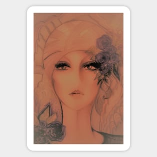 PEACH HAZY 70S GIRL WITH TURBAN DECO POSTER ART PRINT Sticker